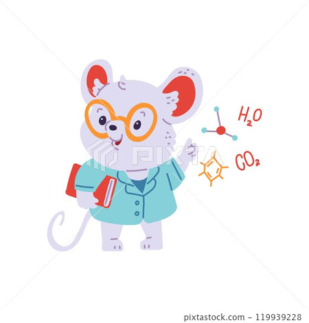 Cute scientist mouse with big glasses and a red book. 119939228