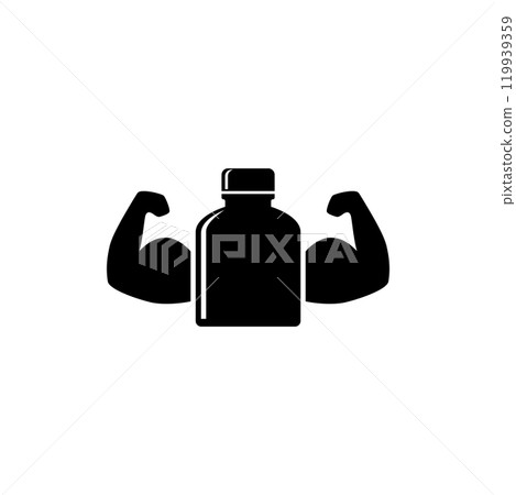 Boost your fitness with this strong supplement bottle icon, perfect for gym enthusiasts and bodybuilders 119939359