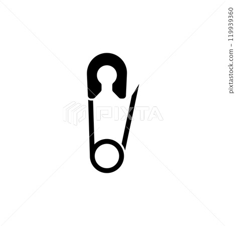 Black vector icon of a safety pin, showcasing simple and clean design Black vector icon of a safety pin, showcasing simple and clean design 119939360