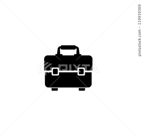 Black and white vector icon of a toolbox with a handle and latches, ideal for DIY, construction, or handyman themes Black and white vector icon of a toolbox with a handle and latches, ideal for DIY, construction, or handyman themes 119939369