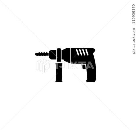 Black silhouette of a power drill, ideal for construction icons 119939370