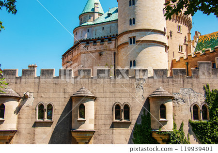 Beautiful Bojnice castle in Slovakia, Central Europe, UNESCO. Medieval architectural monument. 119939401