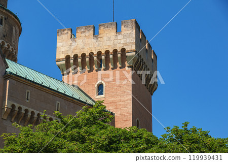 Beautiful Bojnice castle in Slovakia, Central Europe, UNESCO. Medieval architectural monument. 119939431