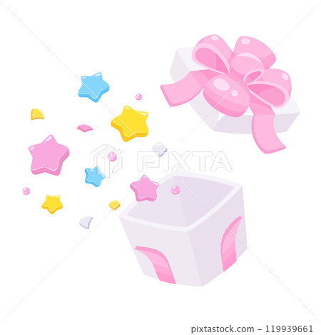 從可愛的禮物盒中彈出的內容插圖_粉紅絲帶和白盒 119939661