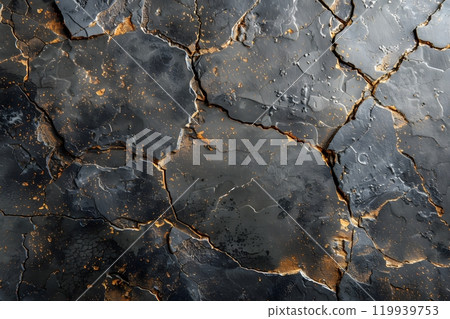 Abstract Cracked Texture of Dark Marbled Surface with Golden Highlights for Digital Design Generative AI 119939753