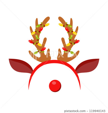 Christmas hoop with reindeer antlers in flat design. Hat with horns in garlands. Vector illustration isolated. 119940143