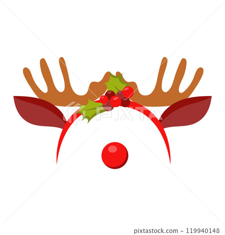Christmas hoop with reindeer antlers in flat design. Hat with ears, horns, holly. Vector illustration isolated. 119940148