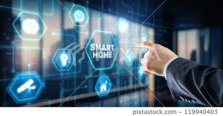 Smart home icon. Assistant technology for smart devices. Smart home concept Smart home icon. Assistant technology for smart devices. Smart home concept 119940403