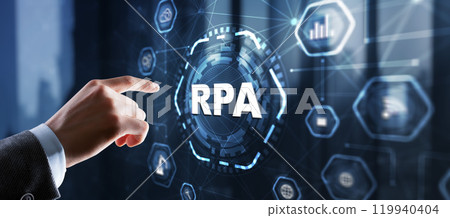 RPA Robotic Process Automation system. Artificial intelligence concept RPA Robotic Process Automation system. Artificial intelligence concept 119940404