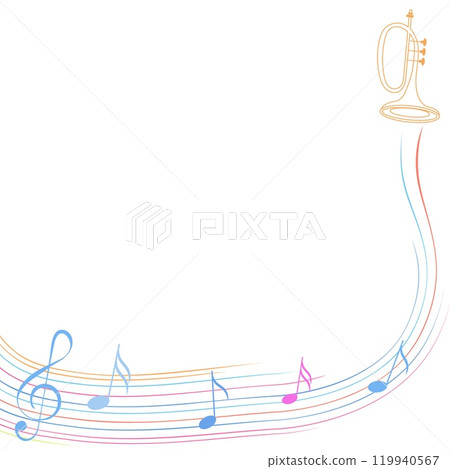 Music design. Trumpet, treble clef and musical notes. For concert, music, stickers, t-shirts. 119940567