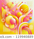 Bright and fun abstract art using pink and yellow colors that can add a light atmosphere to any space. 119940889