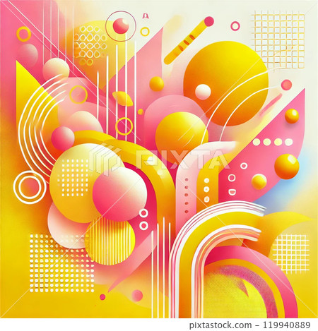 使用粉紅色和黃色的明亮有趣的抽象藝術作品，可以為您的空間增添輕鬆的氛圍。 119940889