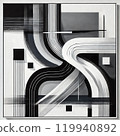 A black and white abstract art piece. A dynamic and modern impression. 119940892
