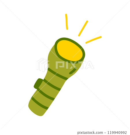 Vibrant yellow and green flashlight illustration with light beams Vibrant yellow and green flashlight illustration with light beams 119940992
