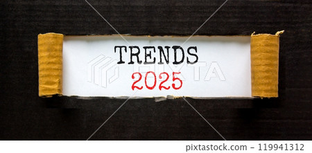 Planning trends 2025 new year symbol. Concept words Trends 2025 on beautiful white paper. Beautiful black paper background. Business trends 2025 new year concept. Copy space. Planning trends 2025 new year symbol. Concept words Trends 2025 on beautiful white paper. Beautiful black paper background. Business trends 2025 new year concept. Copy space. 119941312