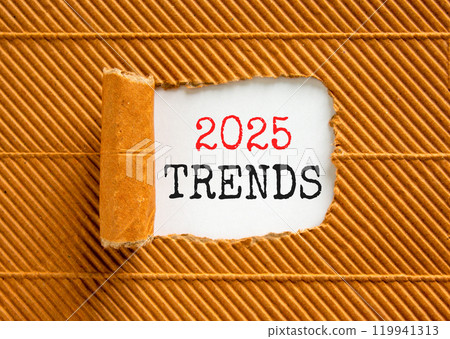 Planning 2025 trends new year symbol. Concept words 2025 Trends on beautiful white paper. Beautiful brown paper background. Business 2025 trends new year concept. Copy space. Planning 2025 trends new year symbol. Concept words 2025 Trends on beautiful white paper. Beautiful brown paper background. Business 2025 trends new year concept. Copy space. 119941313