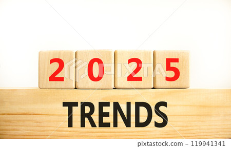 Planning 2025 trends new year symbol. Concept words 2025 Trends on beautiful wooden blocks. Beautiful white background. Business 2025 trends new year concept. Copy space. Planning 2025 trends new year symbol. Concept words 2025 Trends on beautiful wooden blocks. Beautiful white background. Business 2025 trends new year concept. Copy space. 119941341