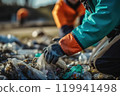 Hands of Hope Dedicated Volunteers in Gloves Collecting Plastic Garbage Outdoors, Embodying Volunteering, Ecology, and the Fight Against Plastic Pollution for Environmental Conservation. created with 119941498