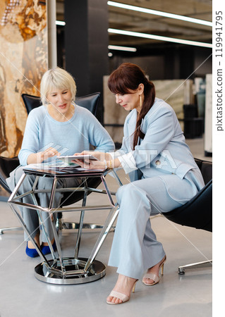 Professional Women Collaborating in Modern Office Setting 119941795