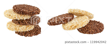 coconut and amaranth cookies with carob isolated on white background with full depth of field. Healthy food. 119942042