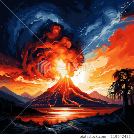 Flaming Tornado Erupting from Volcano Flaming Tornado Erupting from Volcano 119942421