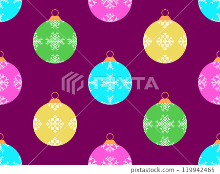 Christmas balls seamless pattern. Christmas Tree Balls is decorated with snowflakes patterns. Christmas Tree Balls. Xmas design for wrappers, covers, banners and posters. Vector illustration 119942465