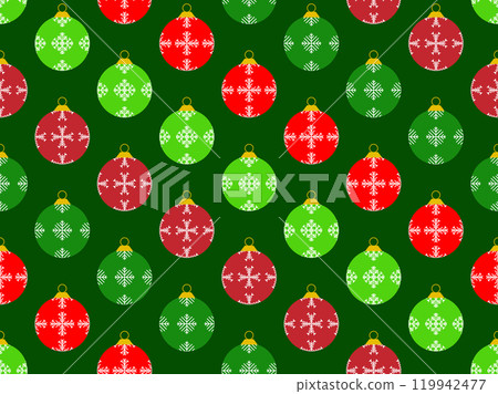 Christmas balls seamless pattern. Christmas Tree Balls is decorated with snowflakes patterns. Christmas Tree Balls. Xmas design for wrappers, covers, banners and posters. Vector illustration Christmas balls seamless pattern. Christmas Tree Balls is decorated with snowflakes patterns. Christmas Tree Balls. Xmas design for wrappers, covers, banners and posters. Vector illustration 119942477