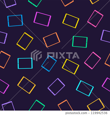 seamless pattern of colored tablet icons in glyph design style isolated on purple background. modern colorful wallpapers for decoration. vector Illustration seamless pattern of colored tablet icons in glyph design style isolated on purple background. modern colorful wallpapers for decoration. vector Illustration 119942536