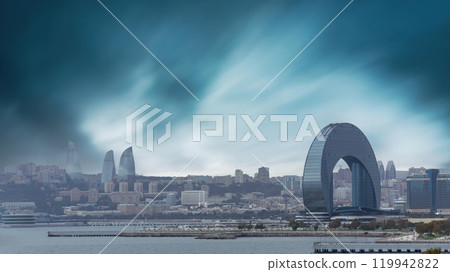 Crescent Development Project, a landmark architecture with Baku skyline, Azerbaijan Crescent Development Project, a landmark architecture with Baku skyline, Azerbaijan 119942822