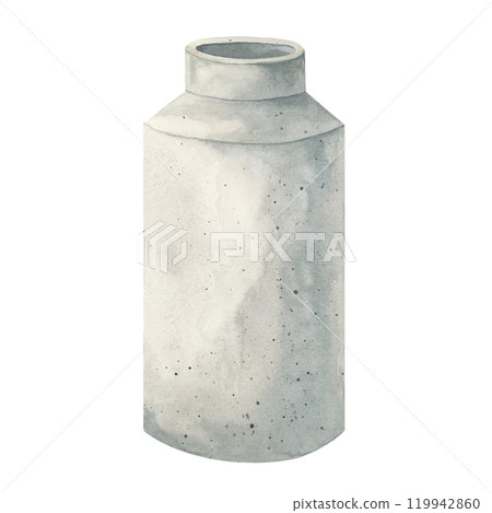 Concrete vase, versatile for design projects. Watercolor vessel clipart Perfect as a decor accent in social media templates, interior decor prints, or as a visual element in lifestyle branding. 119942860