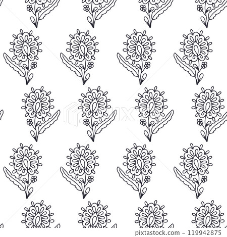 Hand drawn doodle flowers monochrome seamless pattern 119942875