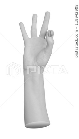 hand gesture with the thumb holding down the index finger, the number 9 in sign language, isolated hand gesture with the thumb holding down the index finger, the number 9 in sign language, isolated 119942908