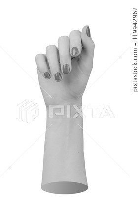 female hand in an abstract gesture, with fingers slightly curled inward as if loosely forming a fist female hand in an abstract gesture, with fingers slightly curled inward as if loosely forming a fist 119942962