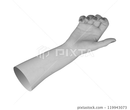 Open female hand in reaching position, side view, palm outstretched in a virtual grasp gesture, Open female hand in reaching position, side view, palm outstretched in a virtual grasp gesture, 119943073