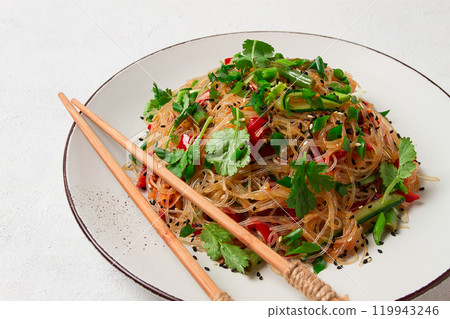 Funchosa, Korean salad, with vegetables, homemade, no people, Funchosa, Korean salad, with vegetables, homemade, no people, 119943246