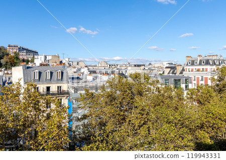 View to the streets of Montmartre and roofs of buildings in Paris, France 119943331