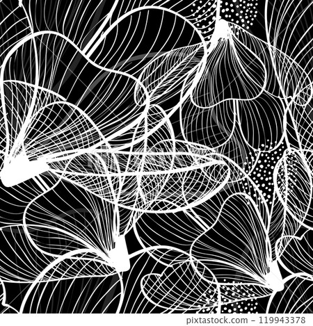 Seamless background flowers lines monochrome. hand drawing. Not AI, Vector illustration Seamless background flowers lines monochrome. hand drawing. Not AI, Vector illustration 119943378