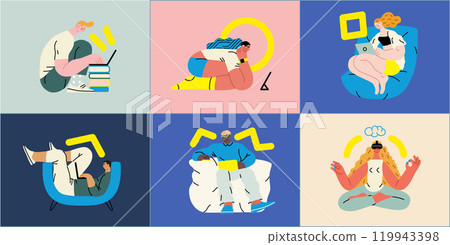 Creative workspace, modern flat vector concept illustration of a person working with a computer Remote work, flexibility, independence, efficiency, mobility, synergy, freedom 119943398