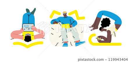 Creative workspace, modern flat vector concept illustration of a person working with a computer Remote work, flexibility, independence, efficiency, mobility, synergy, freedom Creative workspace, modern flat vector concept illustration of a person working with a computer Remote work, flexibility, independence, efficiency, mobility, synergy, freedom 119943404