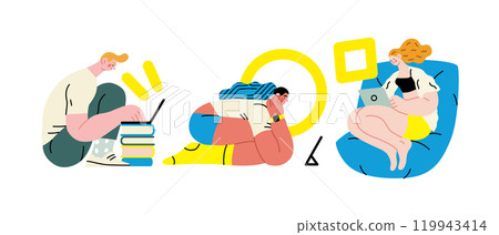 Creative workspace, modern flat vector concept illustration of a person working with a computer Remote work, flexibility, independence, efficiency, mobility, synergy, freedom 119943414