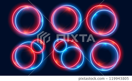 neon circle frames set in red and blue colors neon circle frames set in red and blue colors 119943805