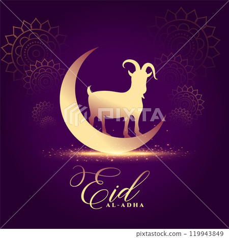 bakrid eid al adha festival card with moon and goat 119943849