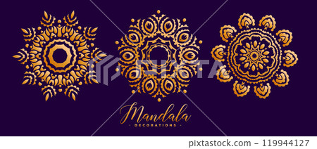 three decorative golden mandala pattern set 119944127