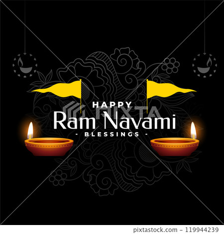 ram navami festival card with diya design 119944239