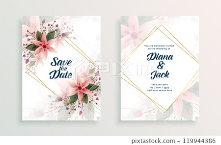 wedding card invitation design template with flowers 119944386