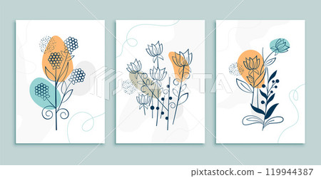 line art flower and leaves poster design 119944387