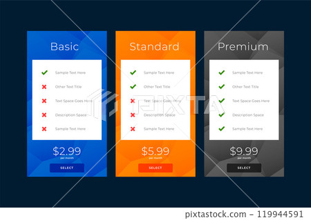modern plans and pricing subscription comparision template modern plans and pricing subscription comparision template 119944591