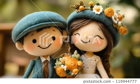Cute bride and groom on wedding 119944777