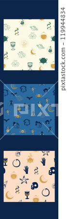 Vertical border, set Magic and heavens seamless pattern, with magical elements, of the witchcraft theme Vertical border, set Magic and heavens seamless pattern, with magical elements, of the witchcraft theme 119944834