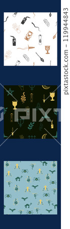 Vertical border, set Magic and heavens seamless pattern, with magical elements, of the witchcraft theme Vertical border, set Magic and heavens seamless pattern, with magical elements, of the witchcraft theme 119944843